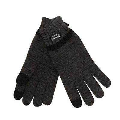 The Collection Grey plain ribbed touch screen gloves